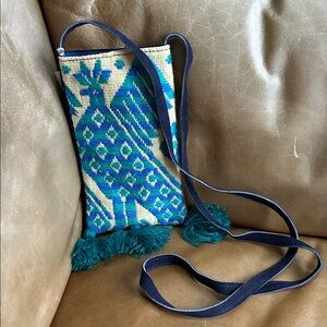 Blue and Cream Patterned Crossbody Bag